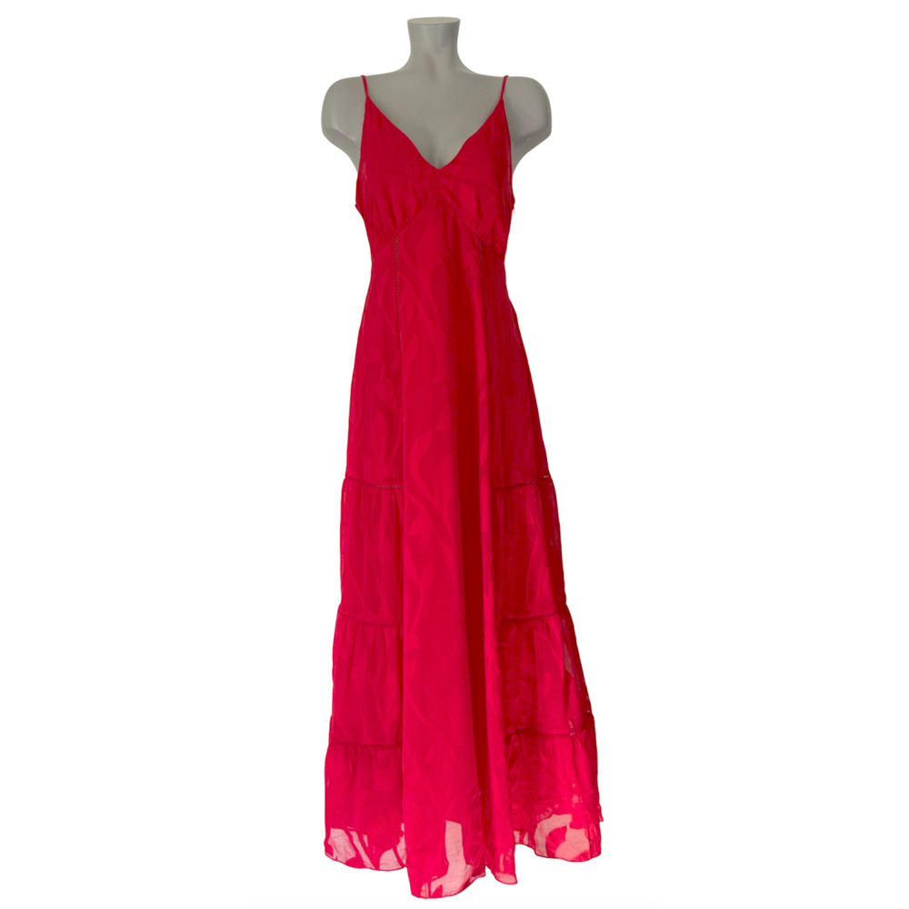 NEW WHITE HOUSE BLACK MARKET WHBM FLAMENCO RED CHIFFON BURNOUT MAXI DRESS SZ 12